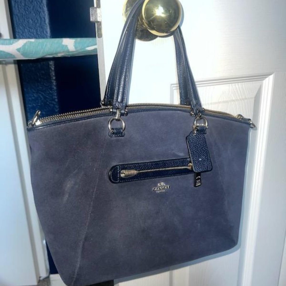 Coach Satchel Navy Suede